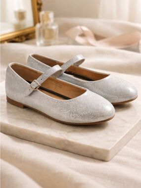 NWOB Lauren Lorraine Girls Silver Mary Jane Shoes - Size 5